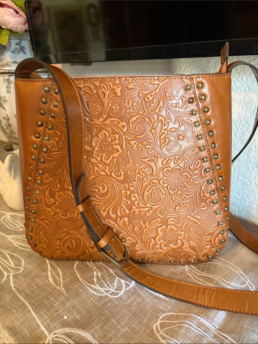 Wild West Tooled Leather Crossbody Bag